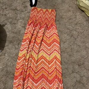 Faded Glory Strapless Dress in Orange and Yellow